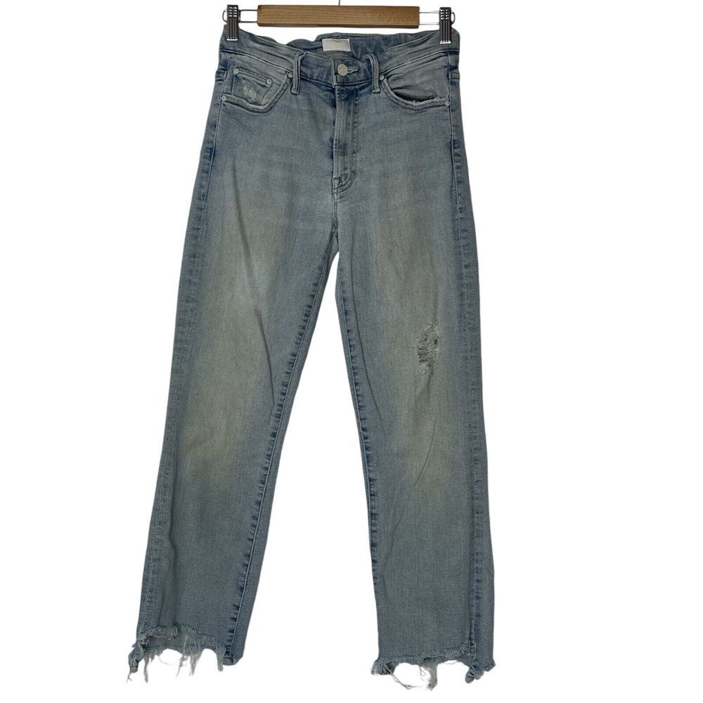 Mother Jeans Women 24 Blue Light Wash Stretch Skinny Ankle Fray Pants